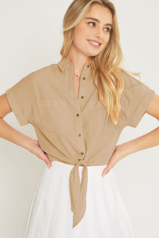 Tie Front Short Sleeve Blouse