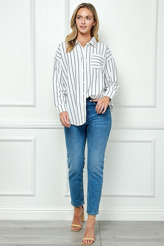 Oversize Strip Linen Shirt